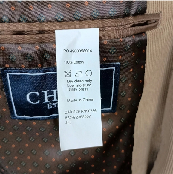 Chaps Mens Corduroy Sport Coat 46L Tan Elbow Patches Two Button Blazer Jacket - Picture 10 of 11